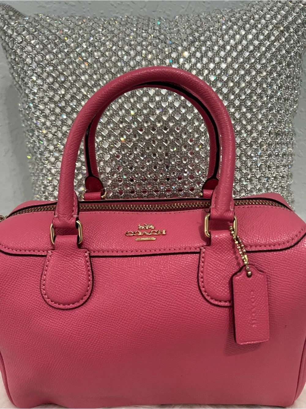 Coach Pink Pebbled Leather Mini Satchel with Crossbody Strap